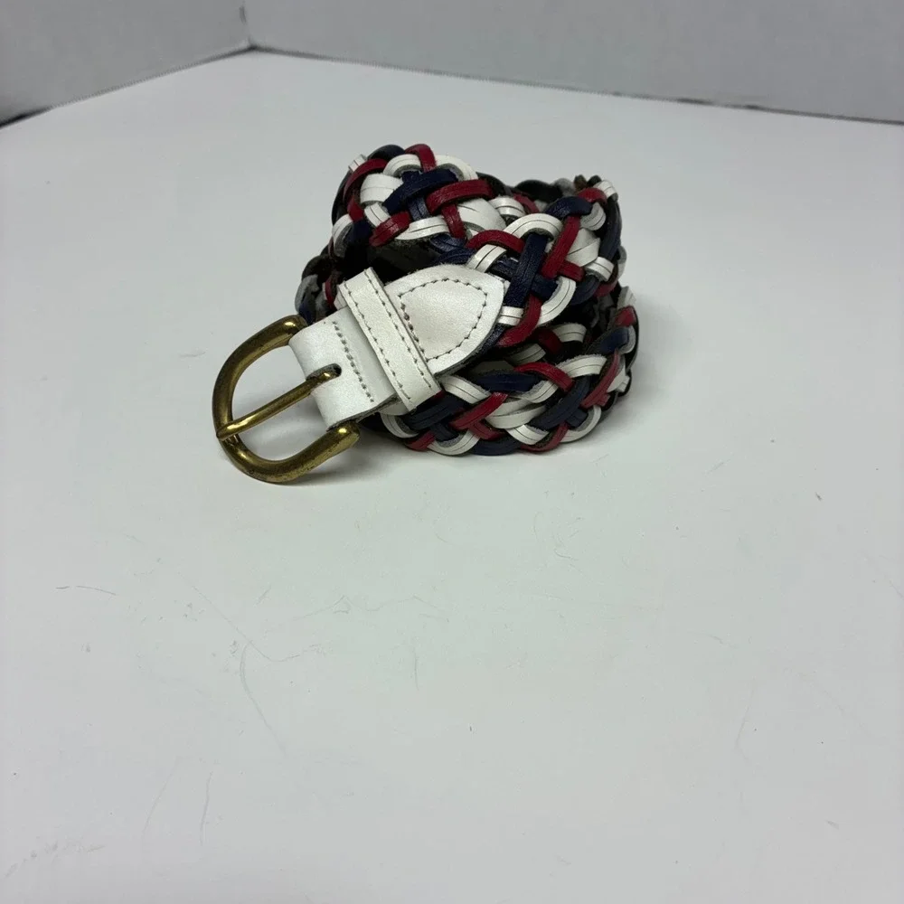 Vtg Capezio Braided Woven Leather Belt Multicolor Red White Blue Small Argentina